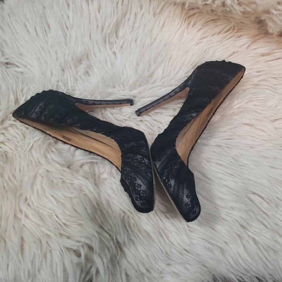 Badgley mishka women's black lace round toe 4.5" heels size 7.5 - Picture 6 of 9